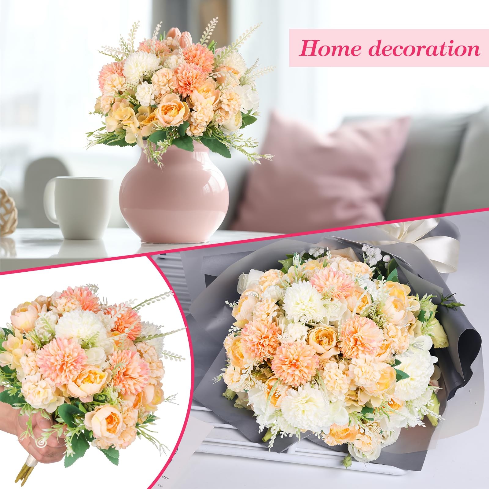 12 Bundles Peonies Artificial Flowers Silk Flowers Fake Peony Bouquet Faux Pe…
