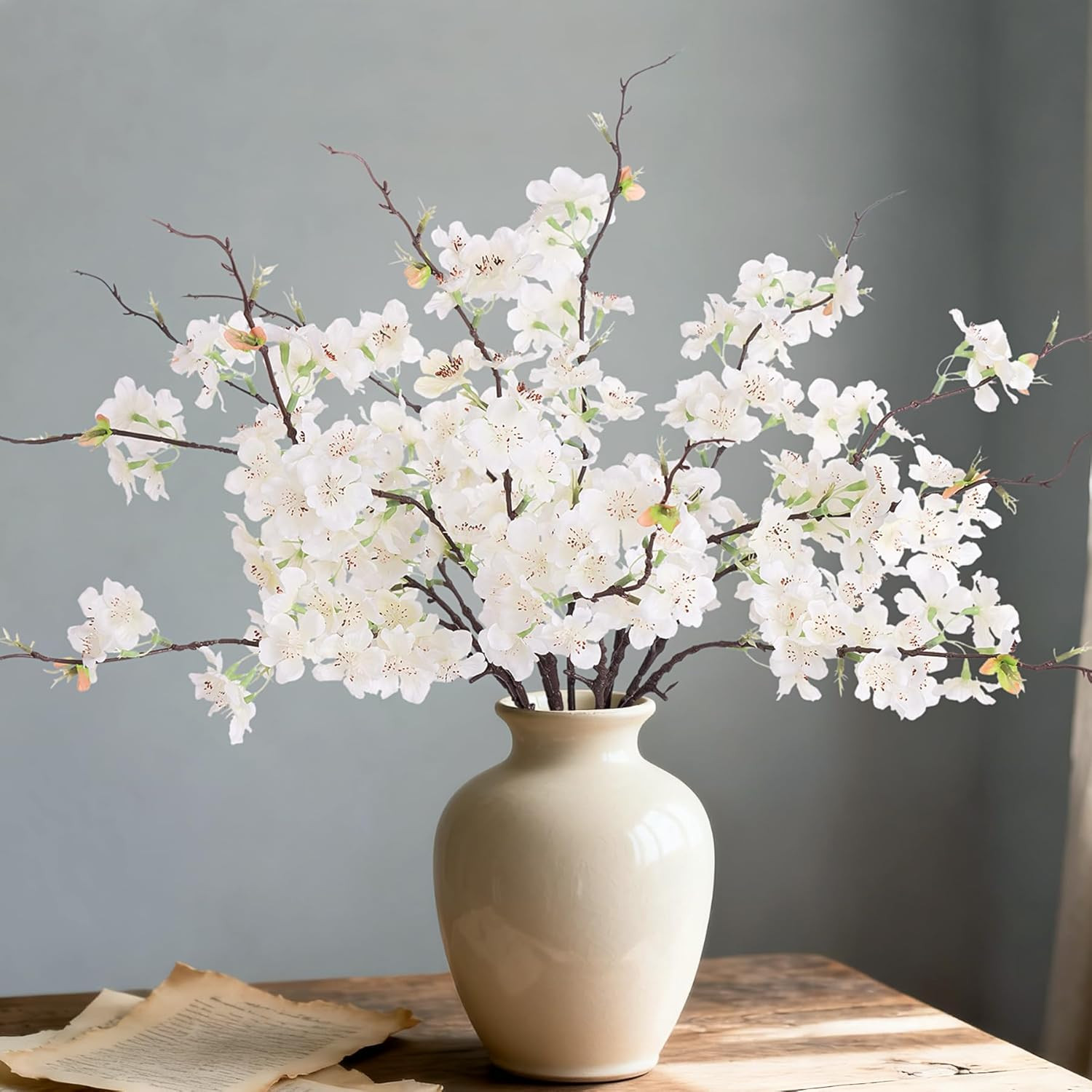12 PCS Faux Cherry Blossom Branches Decor 18.11 Inch Fake Artificial Cherry Flow