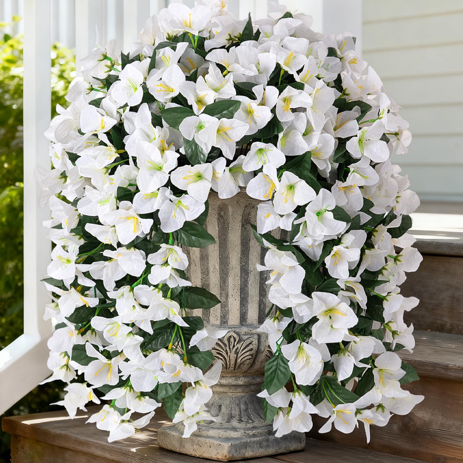 2 pcs Artificial Faux Bougainvillea Flowers Plants for Outdoor Outside Summer…