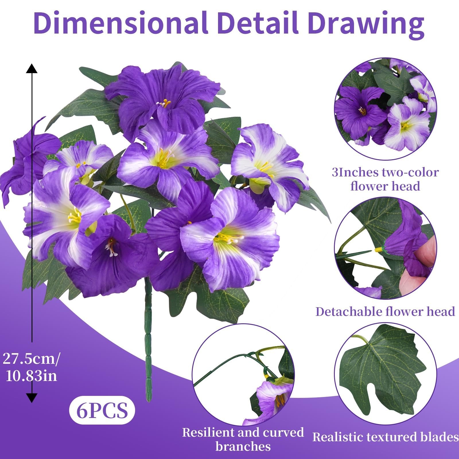6Pcs Artificial Petunias for Outdoors UV Resistant Purple Faux Petunias for O…