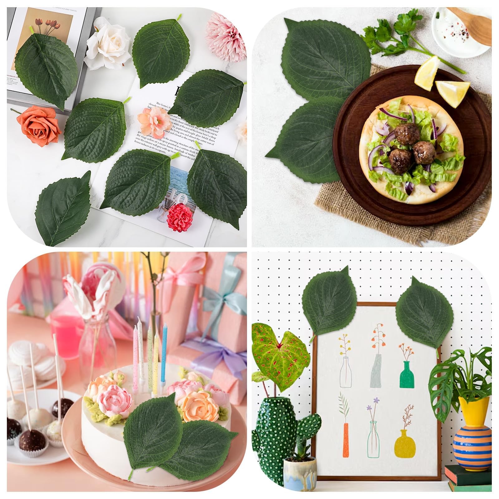 50 Pcs Fake Leaves – Artificial Green Leaves – 6.5 x 4.13 Inch Realistic Silk…
