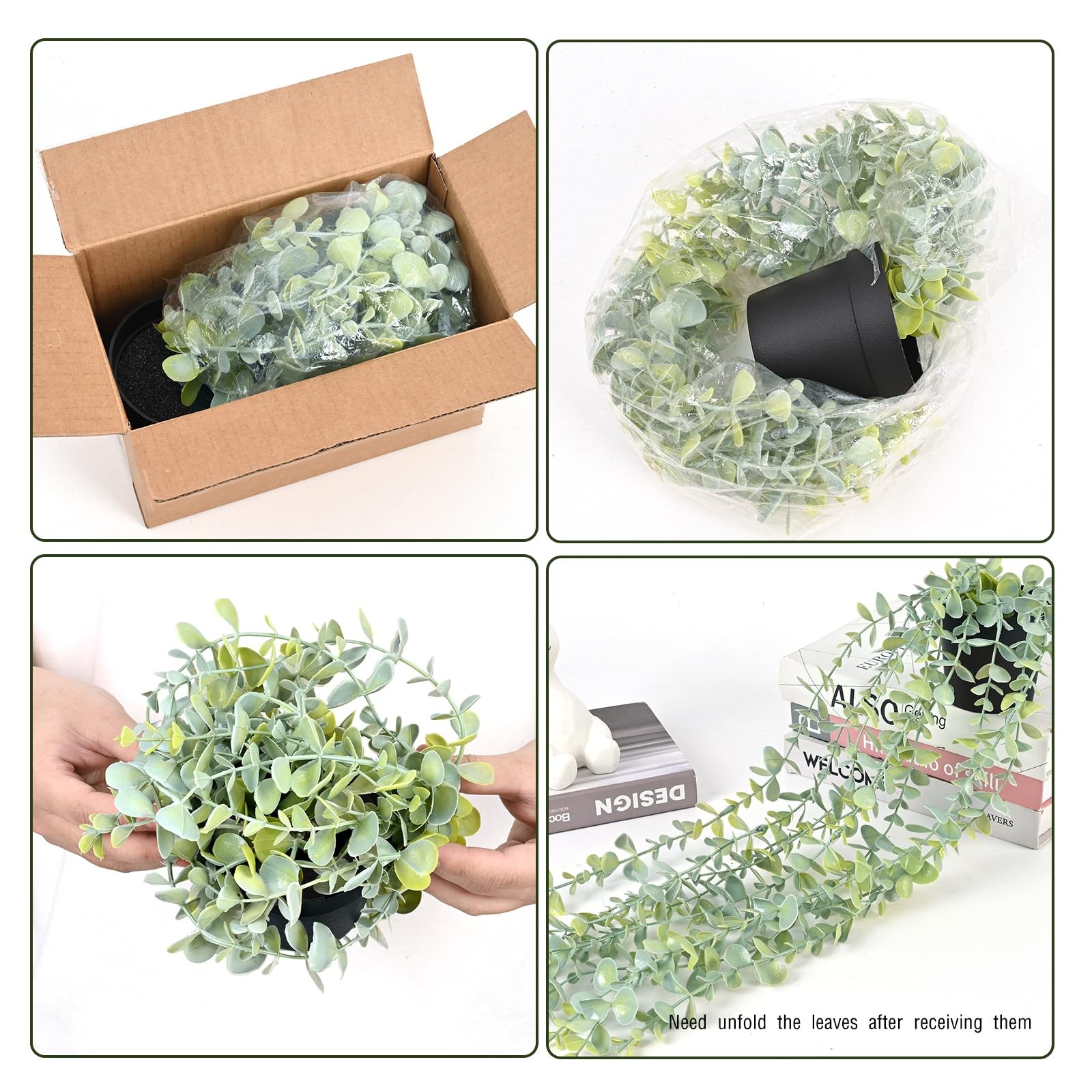 2Pcs Fake Hanging Plants with Pot Light Green Eucalyptus Leaves UV Resistant …
