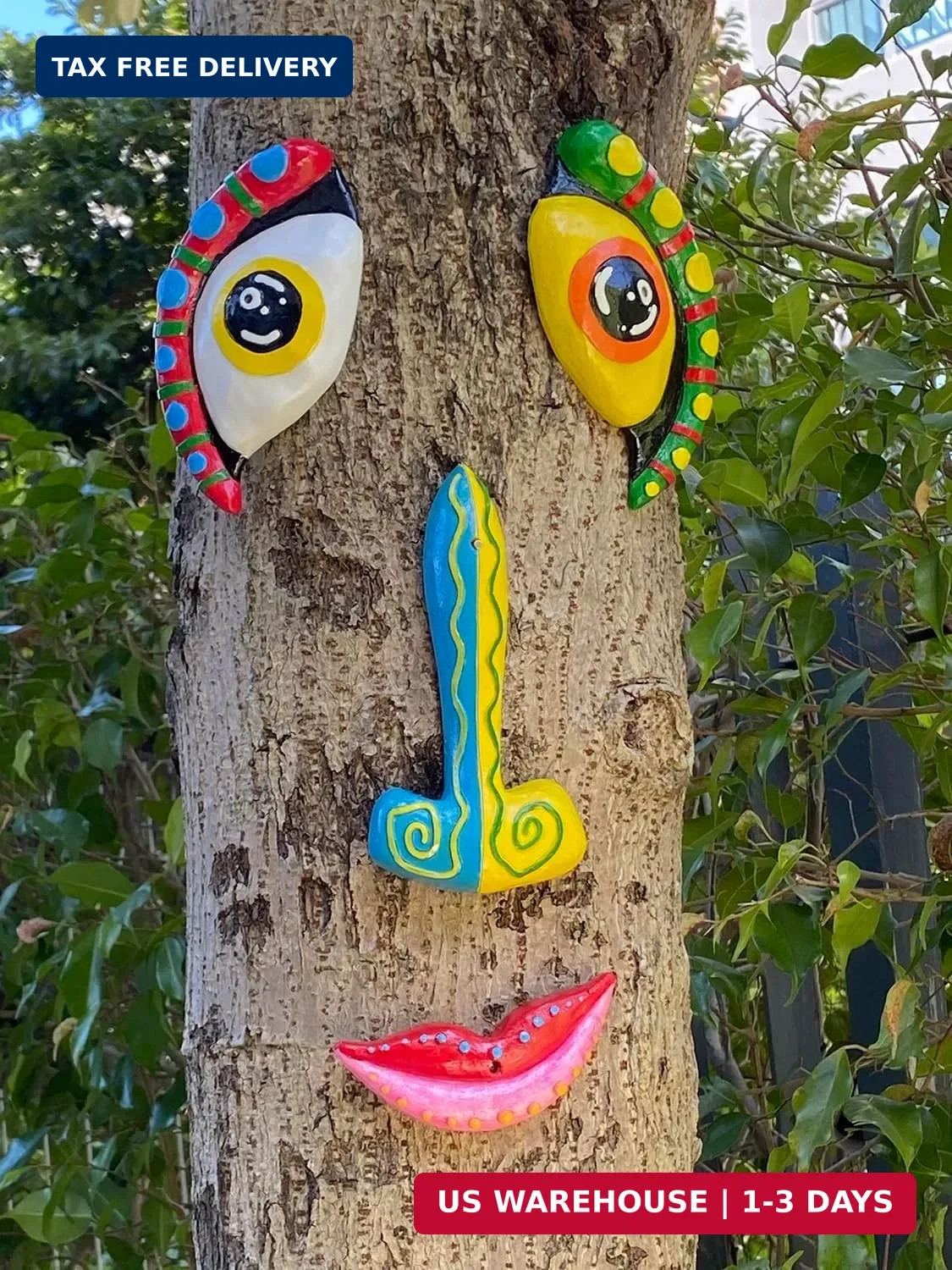 Tree Face Decor Outdoor Colorful Funny Face for Trees Garden Yard Art