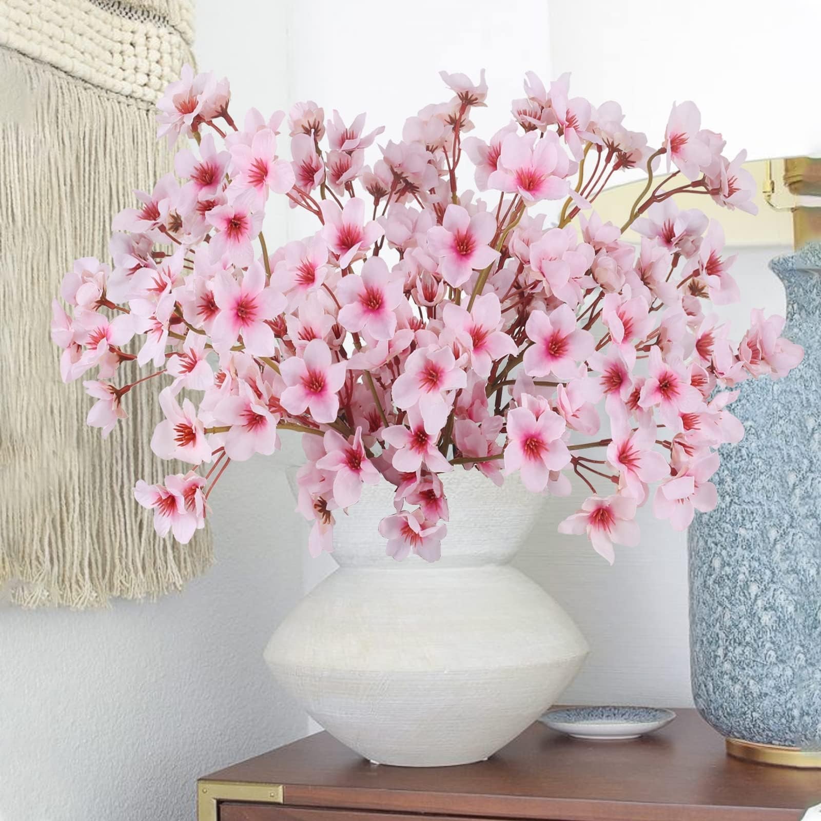 8PCS Artificial Cherry Blossom Branches 16″ Fake Silk Cherry Blossom Flowers …