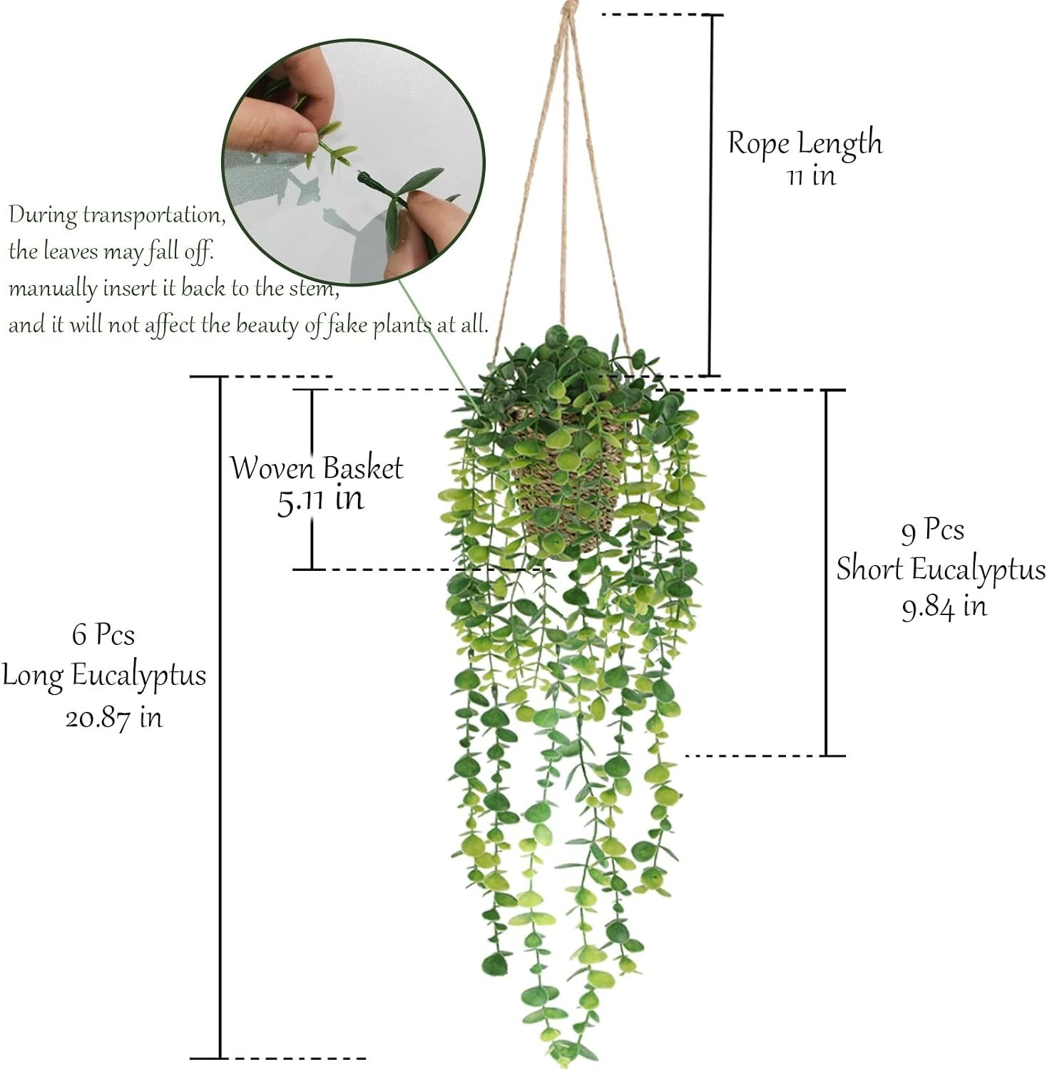 2 Pack Faux Eucalyptus Hanging Plants in Handmade Woven Baskets for Home Decor