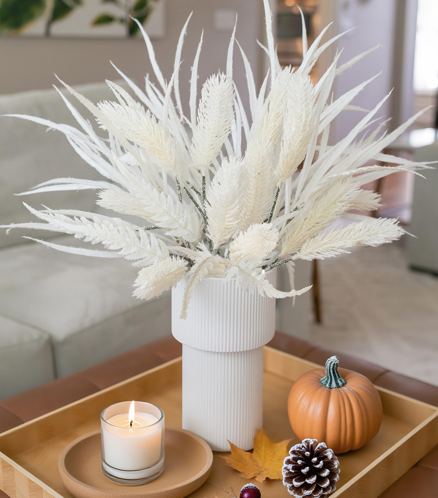 Ivydale 7 PCS Artificial Fall Stems 26in White Flowers Silk Greenery