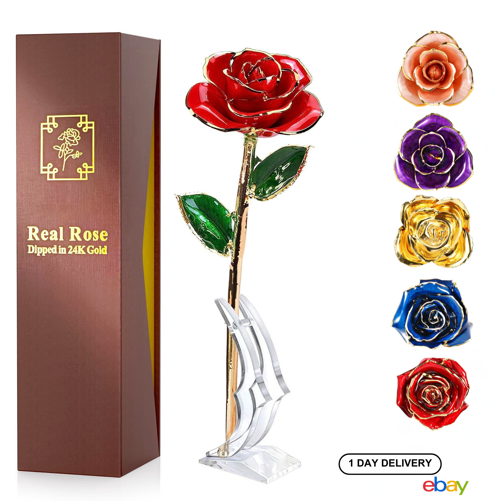 Rose Gold Dipped 24k Real Long Stem Flower Forever,Valentines Day Gifts Hor Her