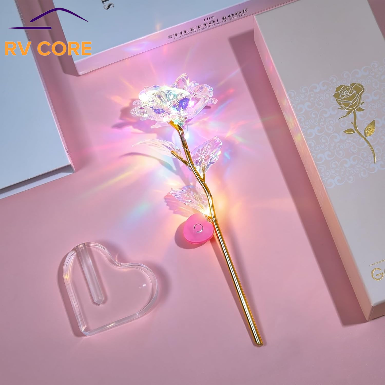 Galaxy Glass Eternal Rose Heart Crystal Vase Gift for Mom Wife Grandma Women