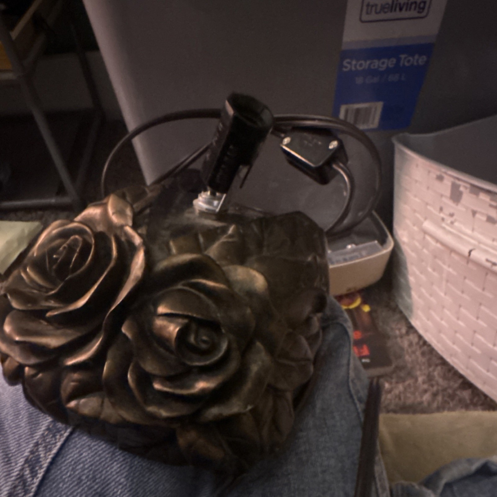 Vintage Style Rose Flower Lamp Base Bronze Gold Floral Decorative Lighting