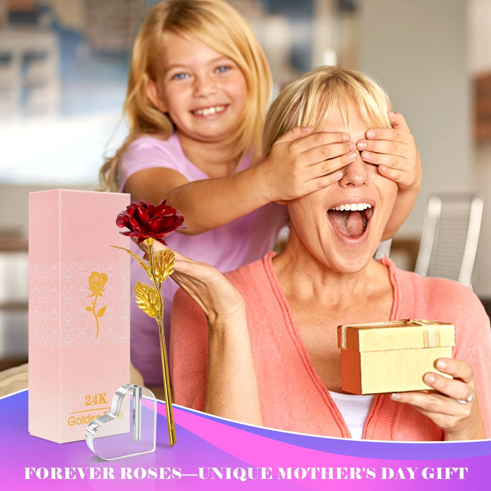 Mothers Day Mom Gifts for Grandma, Artificial Forever Flowers Galaxy Glass Et…