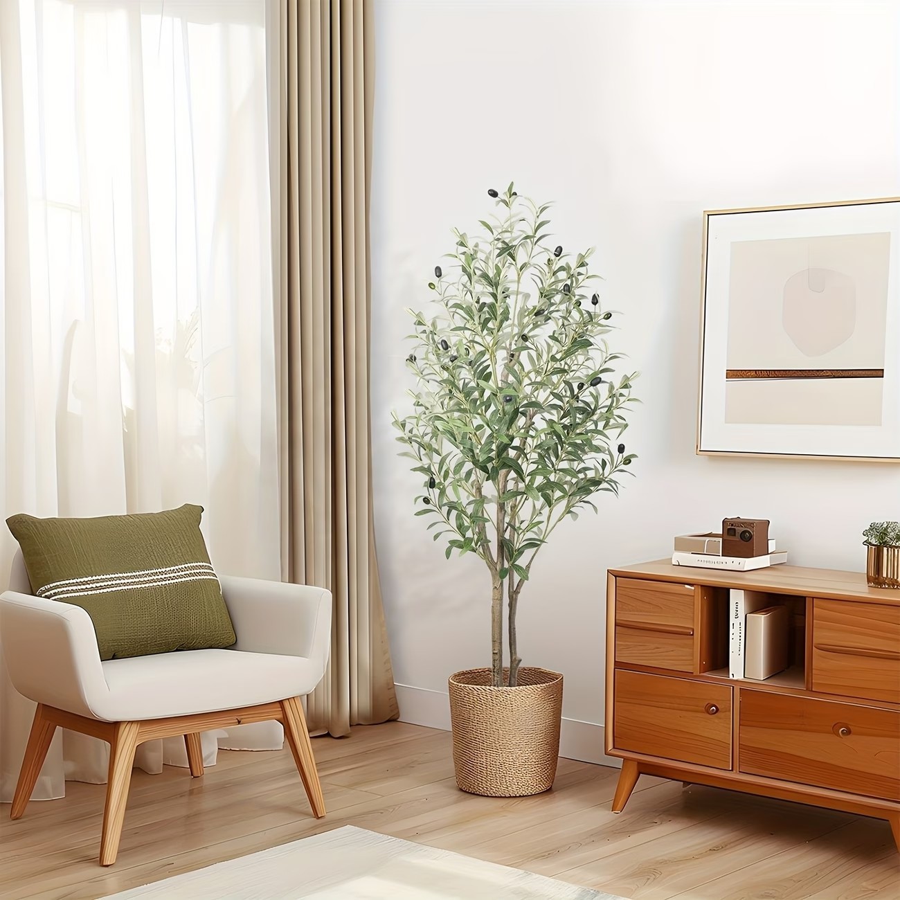 Artificial Olive Tree Potted Fake Plant with Fruits BLACK Planter Home Office In