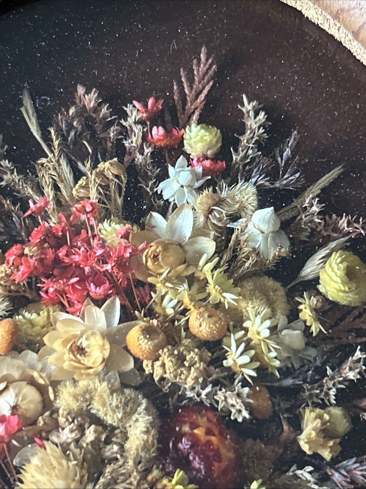 Vintage Dried Floral Arrangement In Rustic Frame Handmade 12” X 10”
