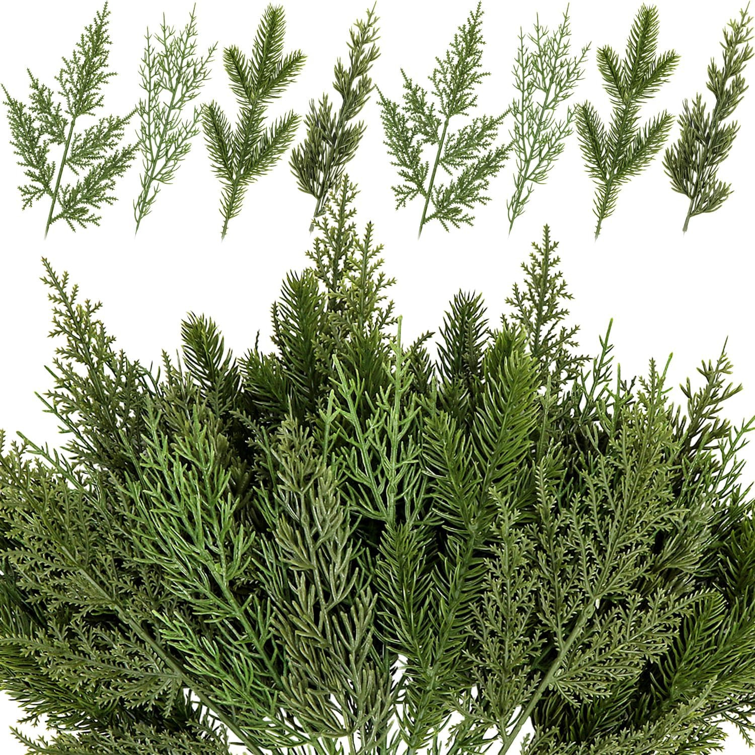 40 Pcs Artificial Pine Branches Assorted Faux Pine Stems Cedar Leaves Needle Spr