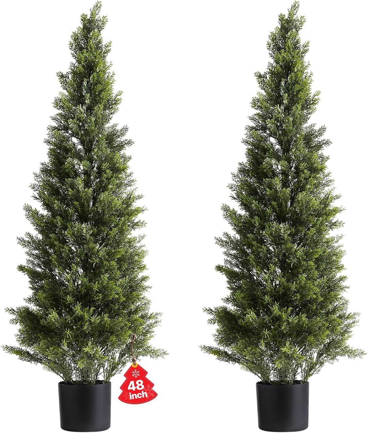 Artificial Cedar Topiary Trees, 48 inch 2 Set Faux Pine Shrubs Plants, Fake S…