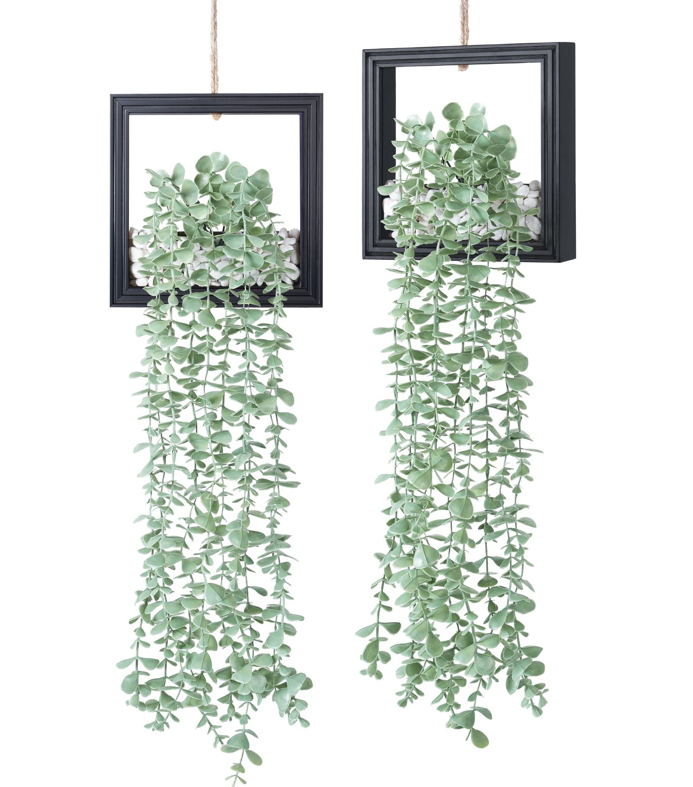 2 Pack Fake Plants Hanging, Artificial Eucalyptus Vines in Square Wooden Fram…