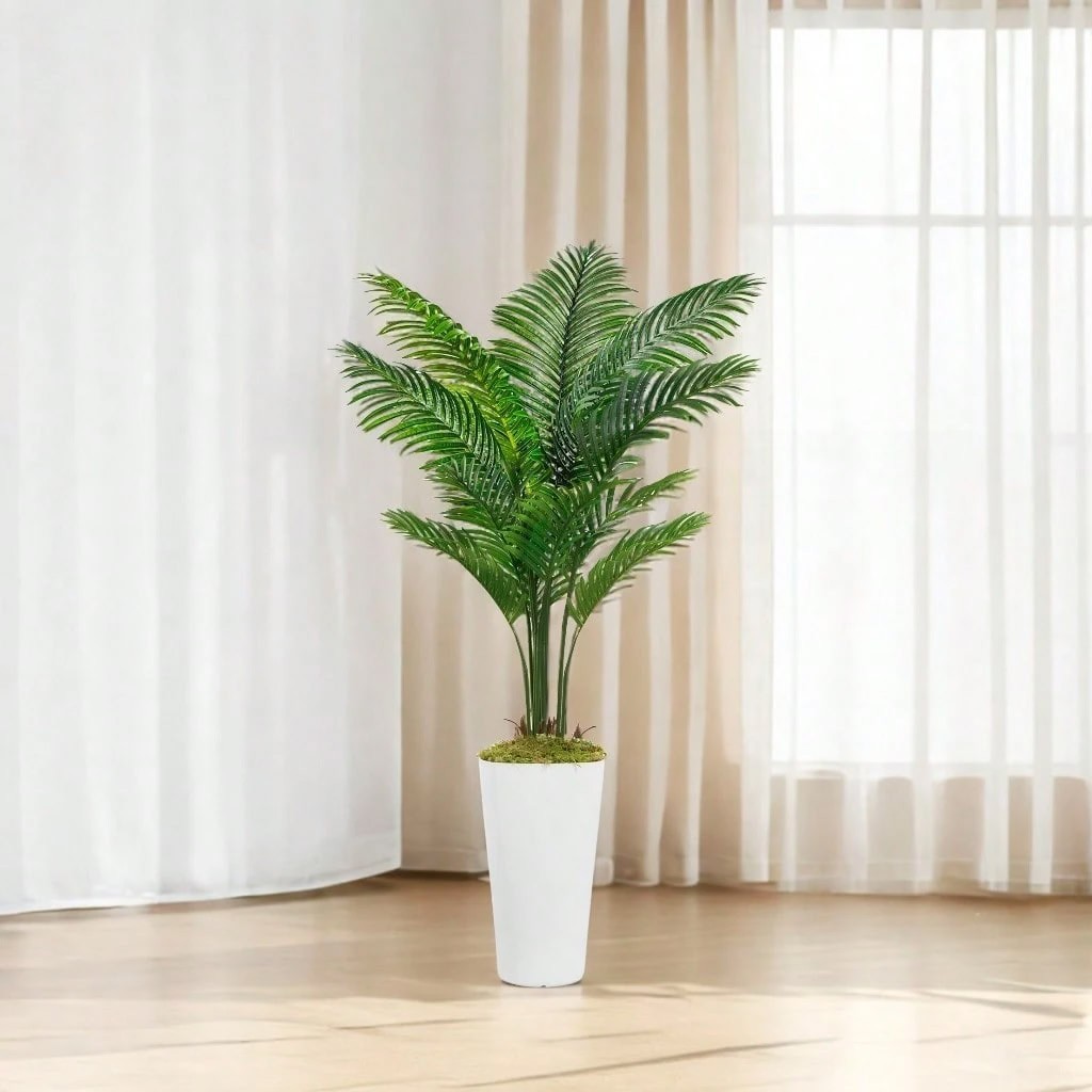 2 Pack 5FT Artificial Palm Trees with White Planters Indoor Decor