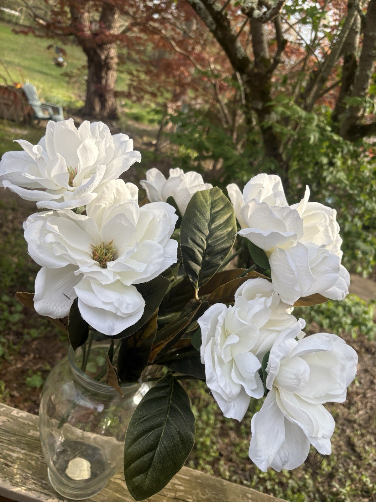 Set of 7 Artificial Magnolia Flowers 22” stem faux Real Touch Velvet Smooth