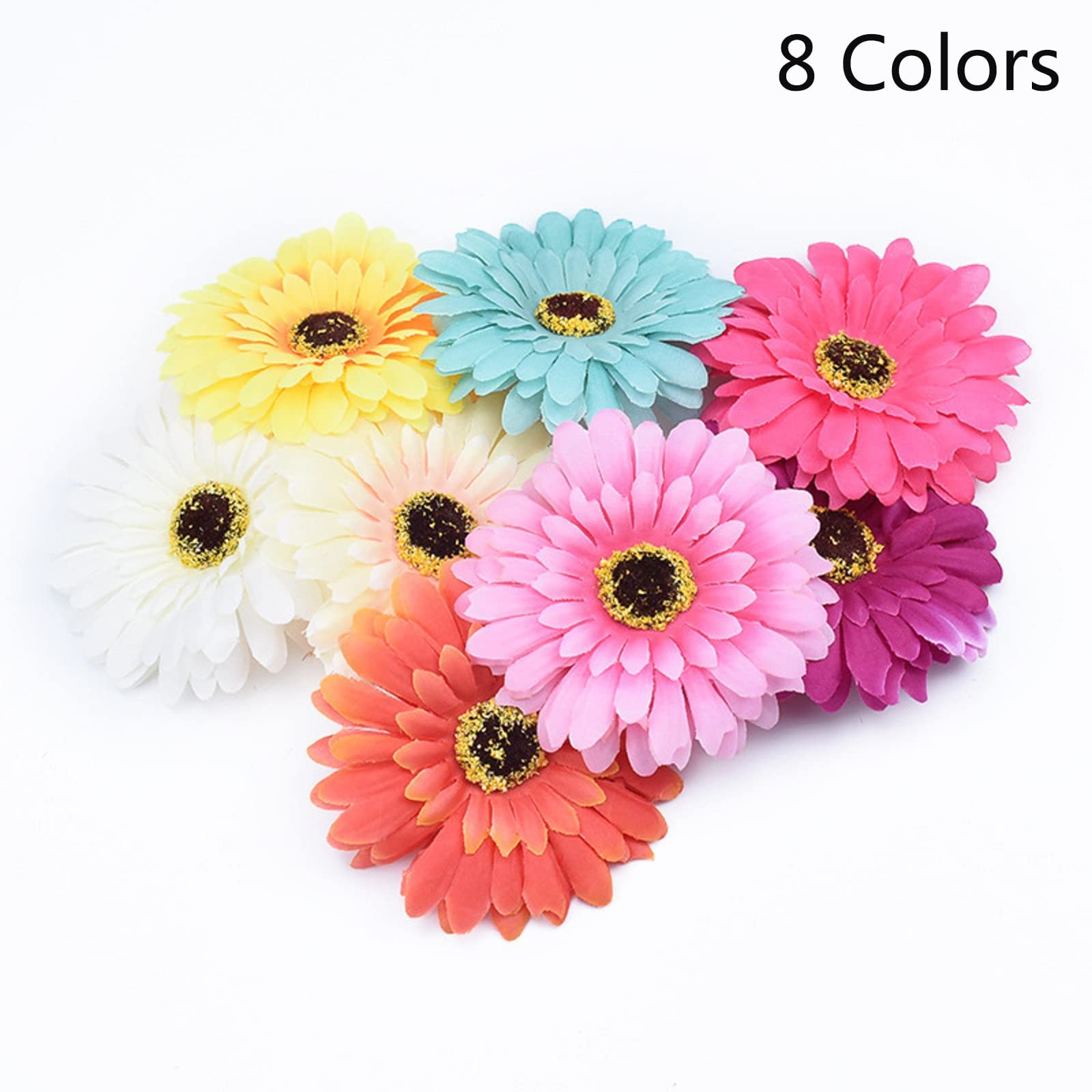 50PCS FAKE FLOWER HEADS IN BULK ARTIFICIAL DAISY HEADS GERBERA FLOWERS HEAD FOR