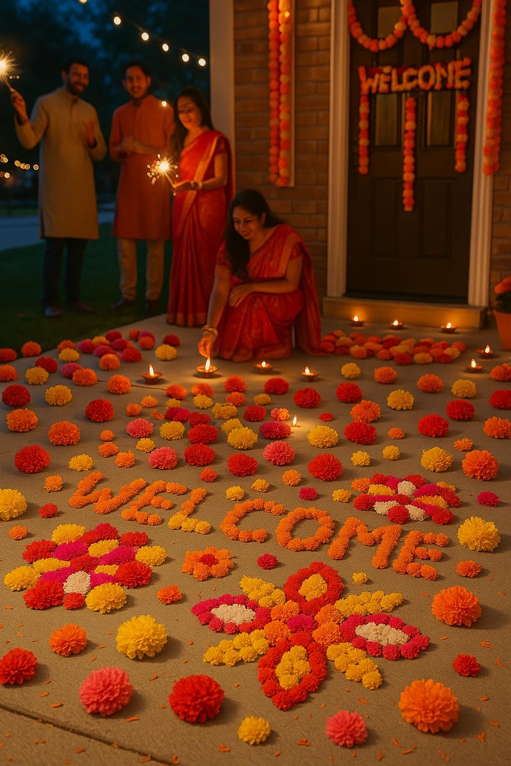 150 pc Artificial Marigold Flowers for Diwali Decorations, Day of The Dead, D…