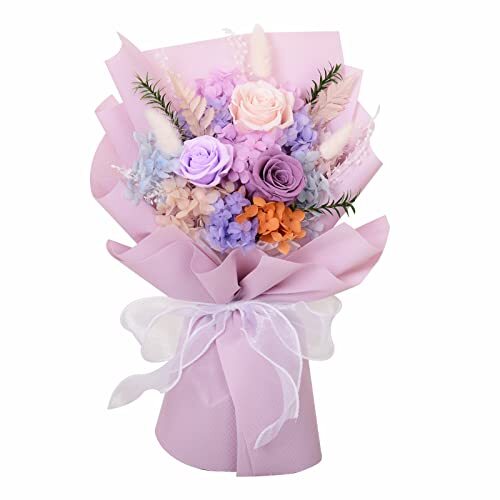 Preserved Flowers Bouquet Natural Real Long Lasting Roses and Flowers, pink