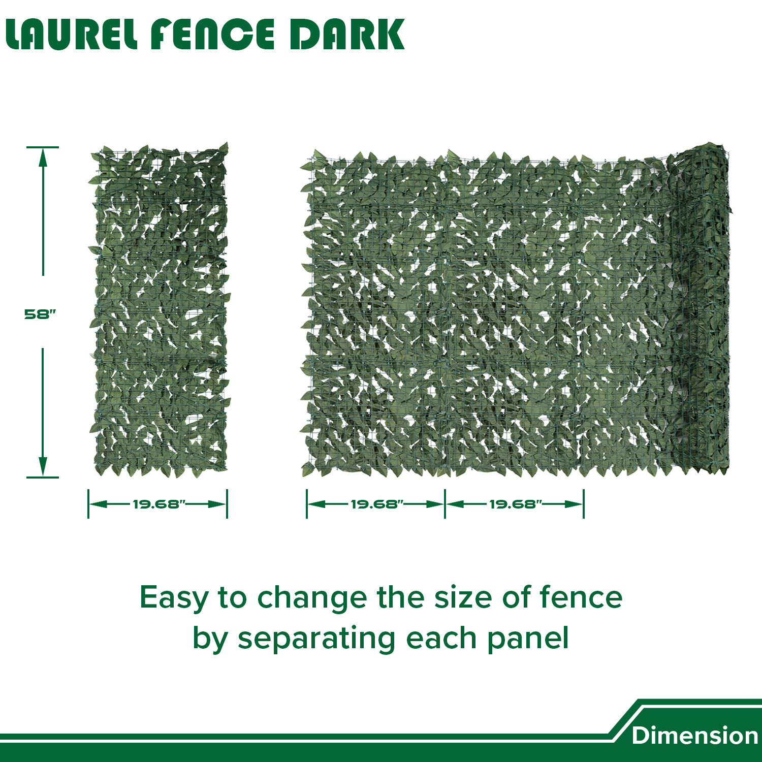 58″x196″ Artificial Dark Faux Laurel Leaves Privacy Fence Screen w/ Mesh Backing