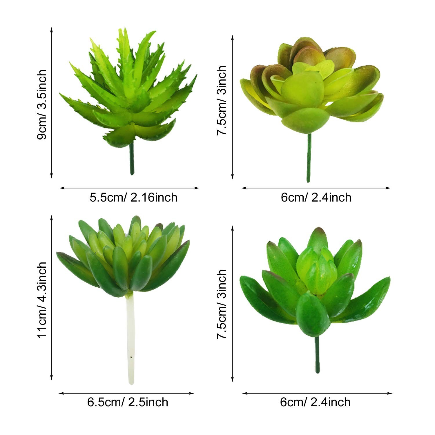 20 PCS Green Artificial Succulent Plants, Unpotted Faux Flocked Assortment