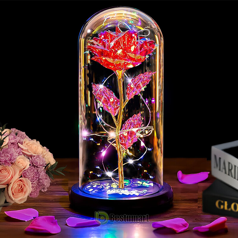 Valentines Day Gifts for Her – Crystal Galaxy Enchanted LED in Glass Rose Gifts