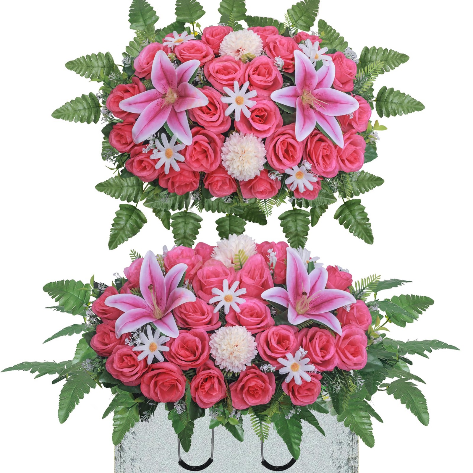 Artificial Cemetery Flower Saddles,Headstone Saddles for Graves,Lily Rose Flower