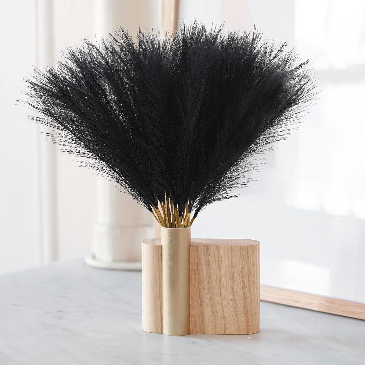 50Pcs Faux Black Pampas Grass, 21.6″ Short Artificial Pompous Grass Floral Fake