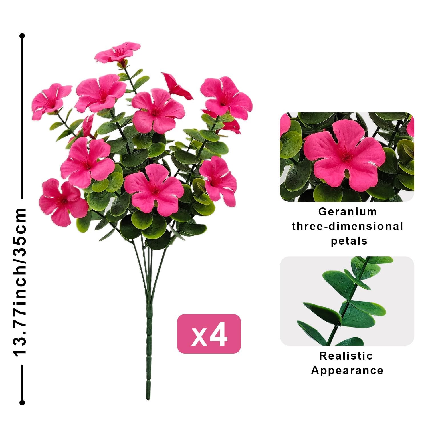 4 Bundles Large Artificial Geranium Flowers for Outdoors UV Resistant Faux Si…