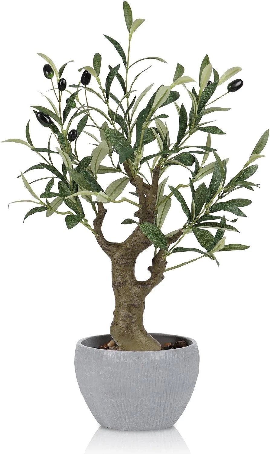 Artificial Olive Tree Potted Plant with Stone Pot, 20.5″ Tall Japanese Bonsai…