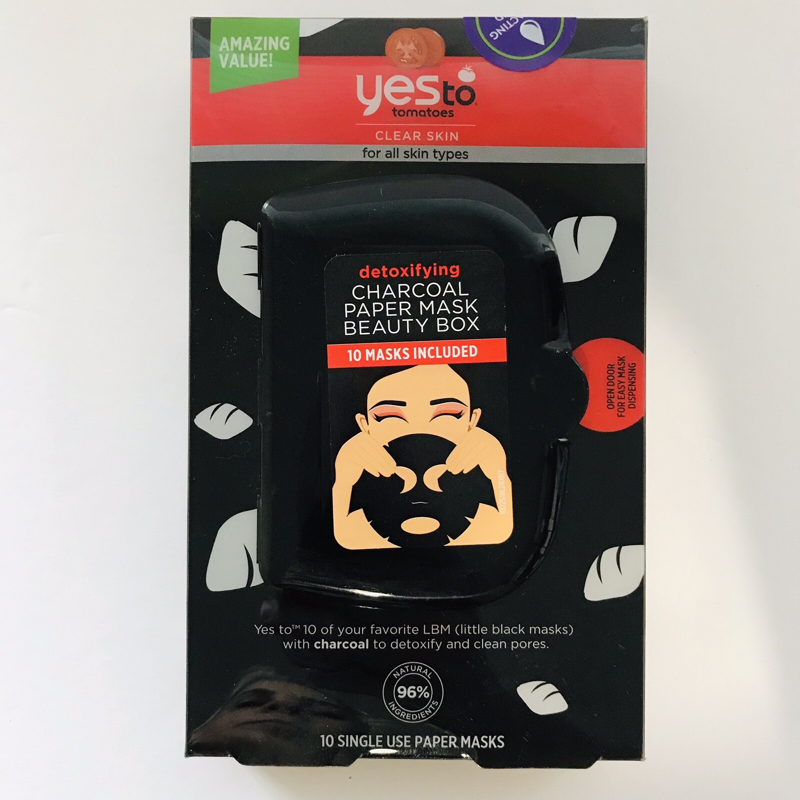 YES To Tomatoes Detoxifying Charcoal Paper Mask Beauty Box–10 Masks