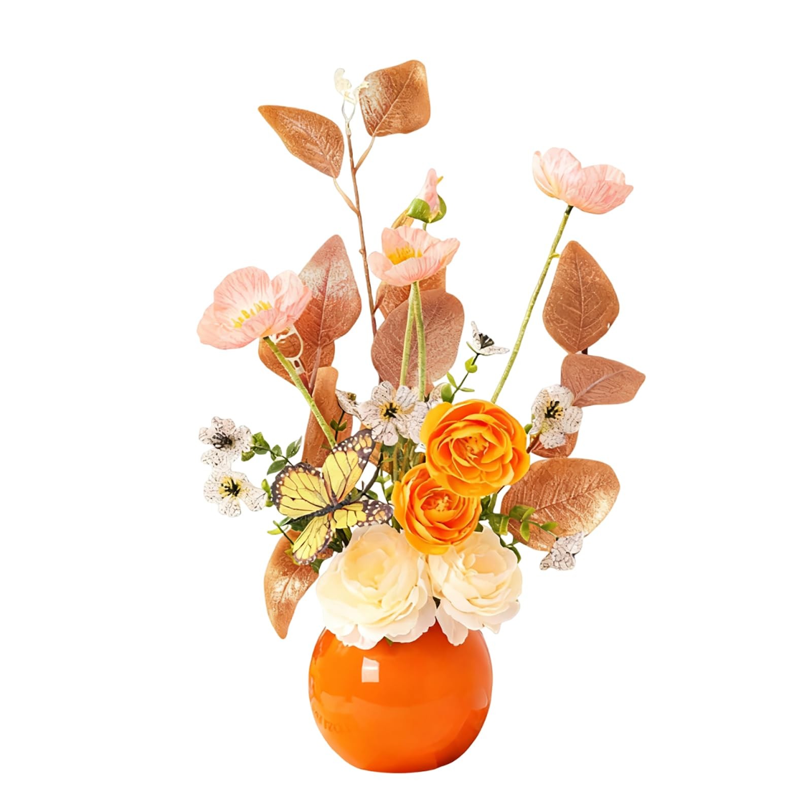 Artificial Flowers with Ceramic Vase, Fake Flowers for Home and Office Decor,…