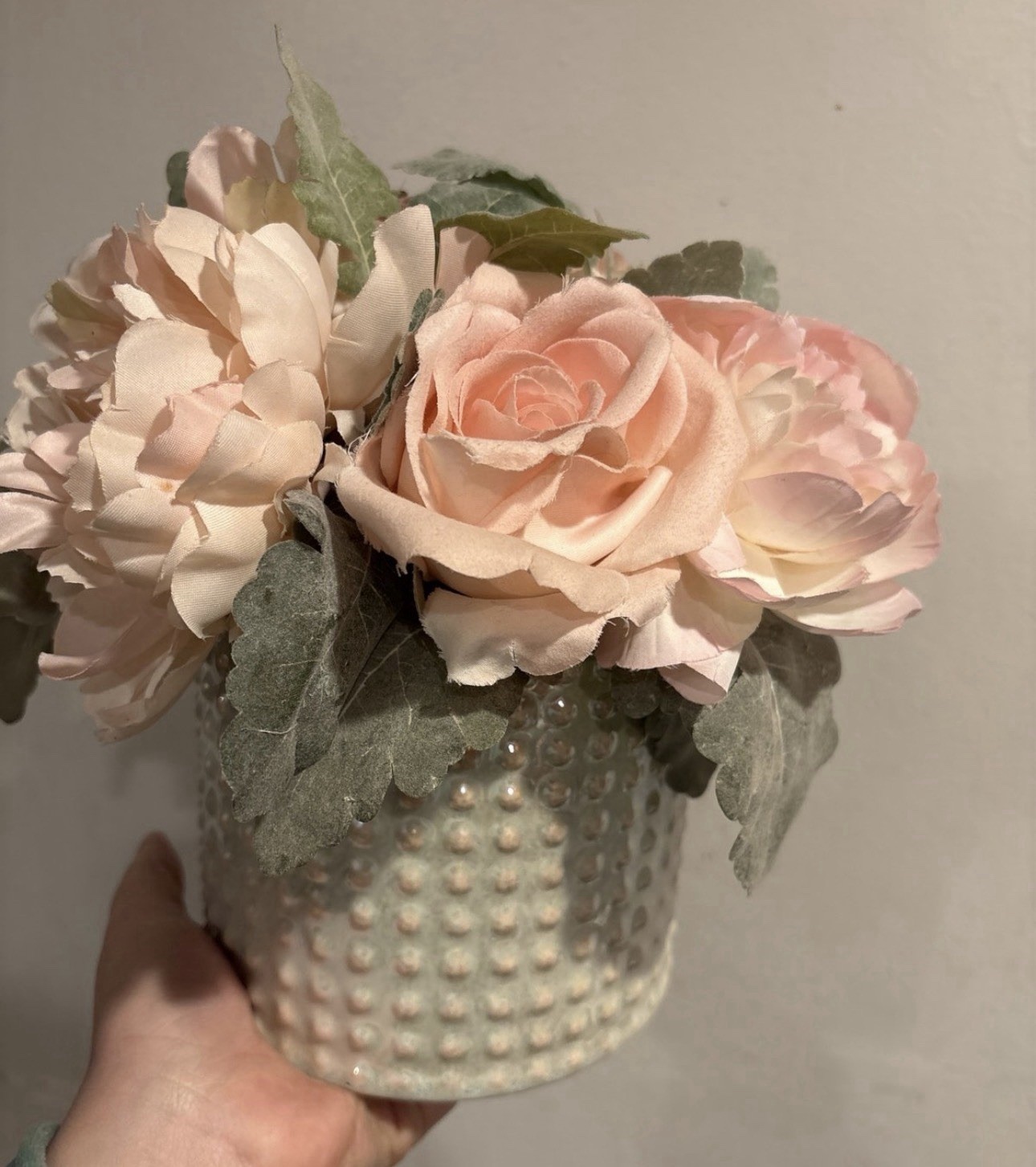 Artificial Pink Rose & Peony Flower Arrangement in Ceramic Vase
