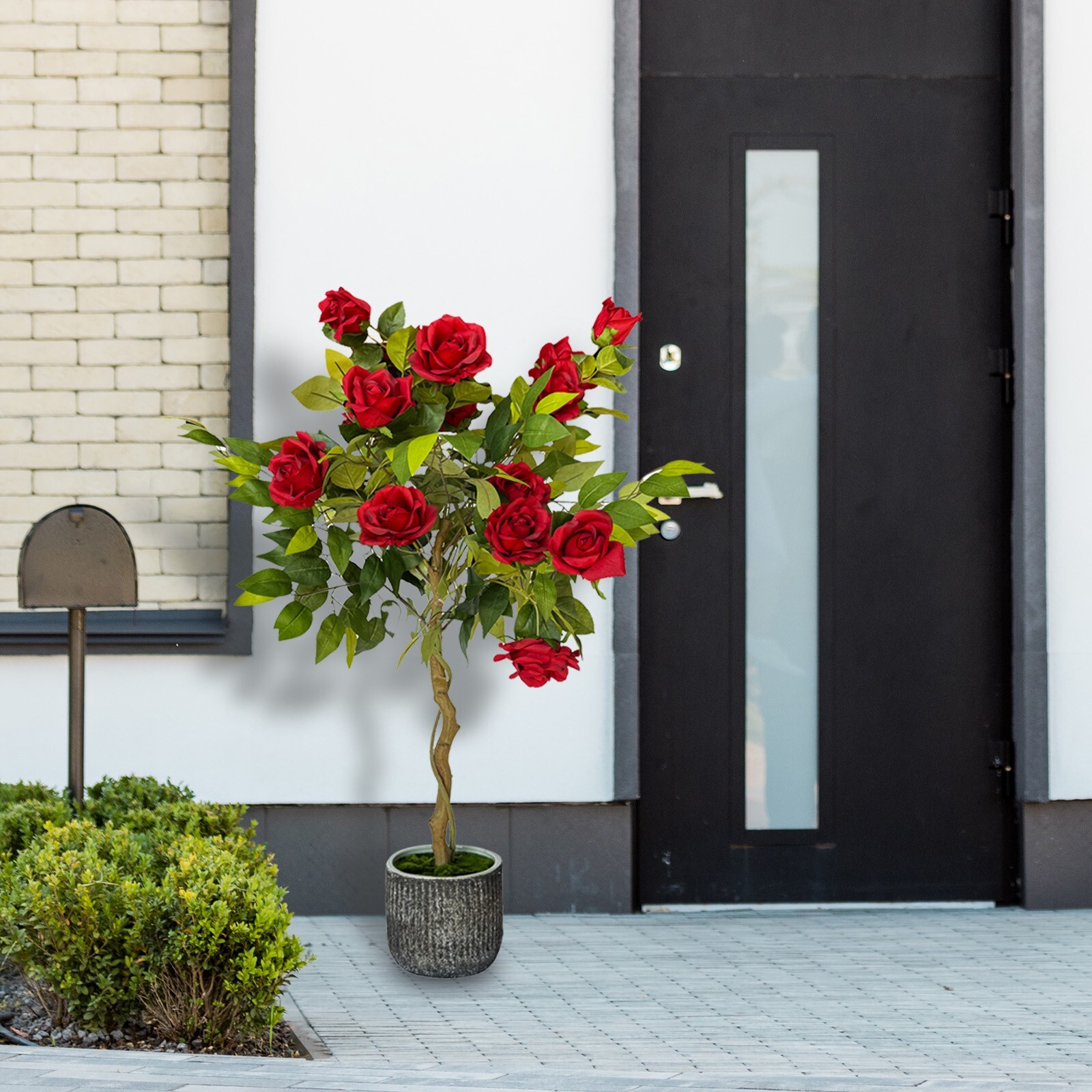 41″ Decorative Artificial Red Rose Floral Arrangement in Ceramic Pot Planter Pot