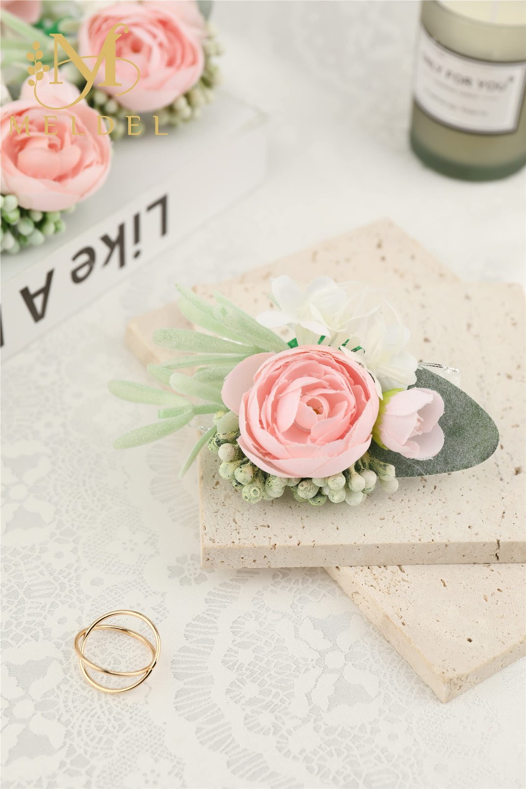 6 PCS Pink Rose Wrist Corsages Bride Bridesmaid Girls Hand Flowers Wedding