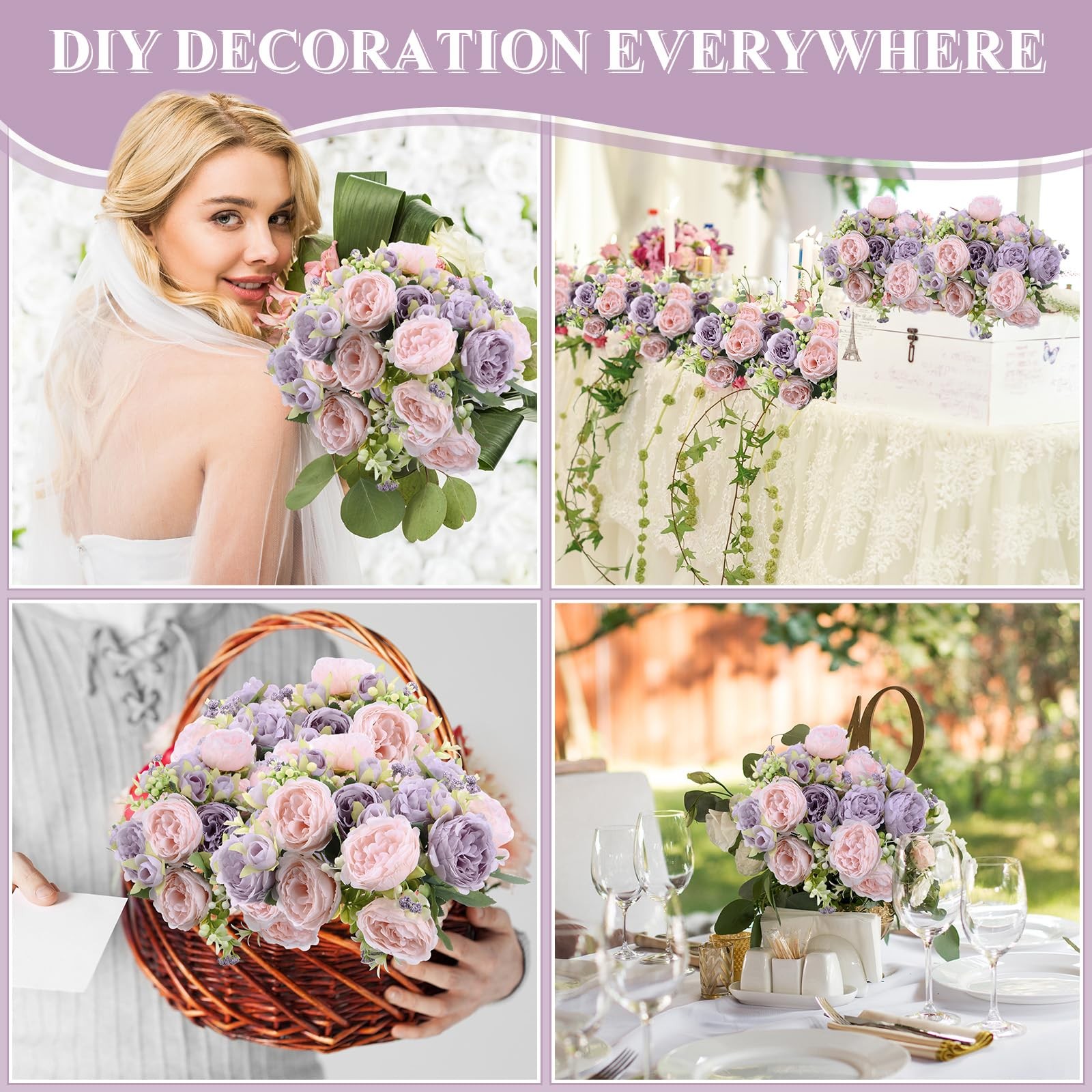 8 Bundles Artificial Peonies Silk Flowers Boho Faux Floral Centerpiece Wedding D