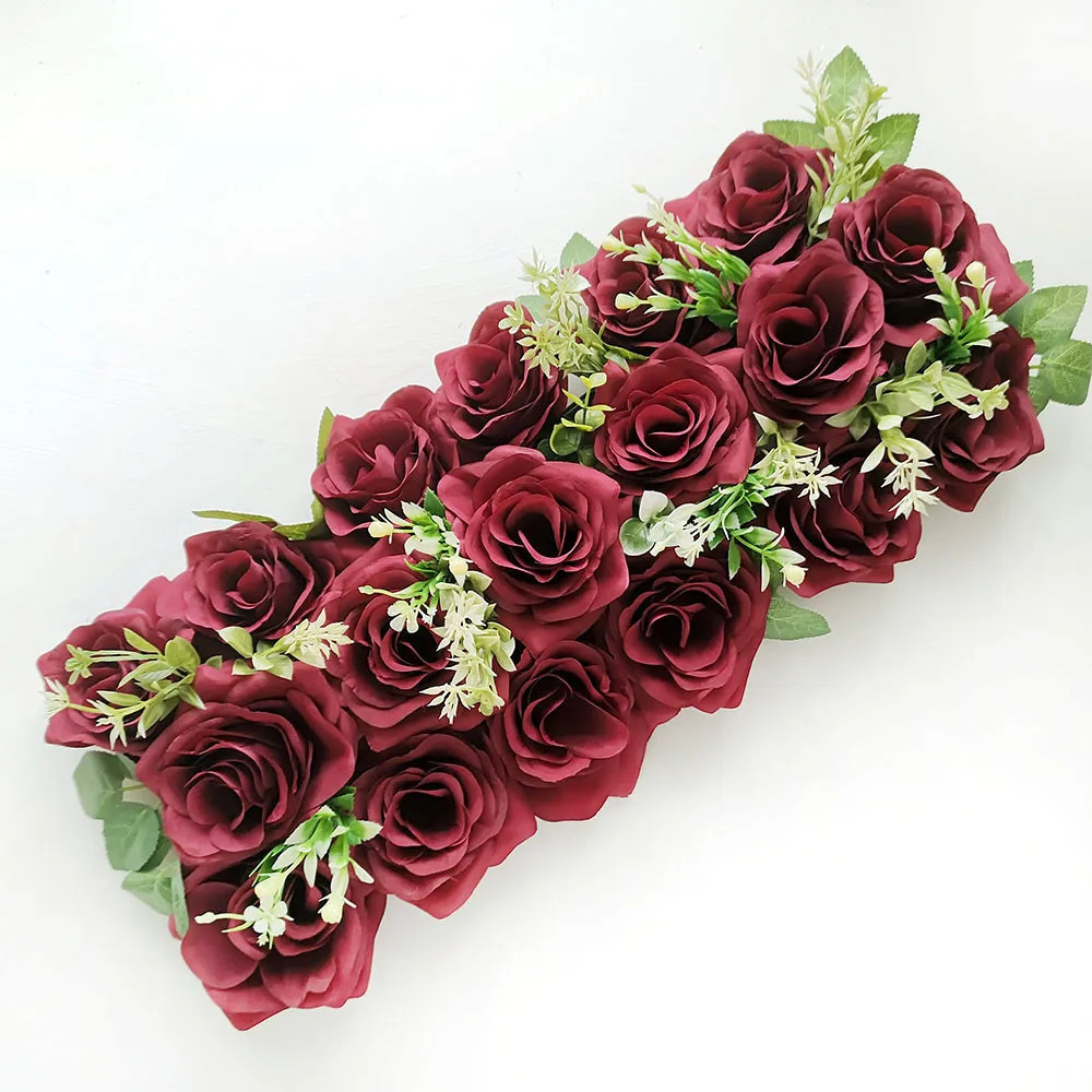 22x50cm Artificial Rose Flower Row Wedding Decoration Wall Backdrop Garland NEW