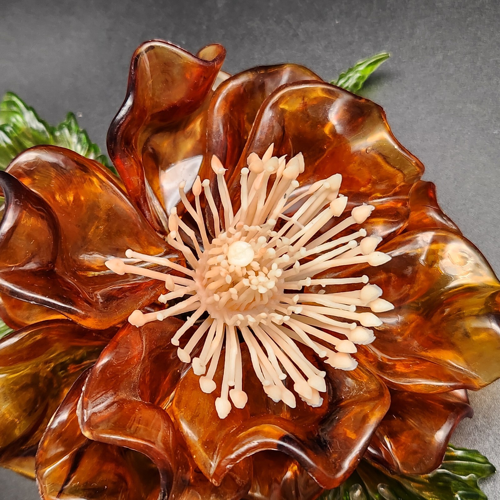 Vtg MCM Lucite Magnolia Flower & Leaves Wired Floral Arrangement Acrylic 7.5 x 7