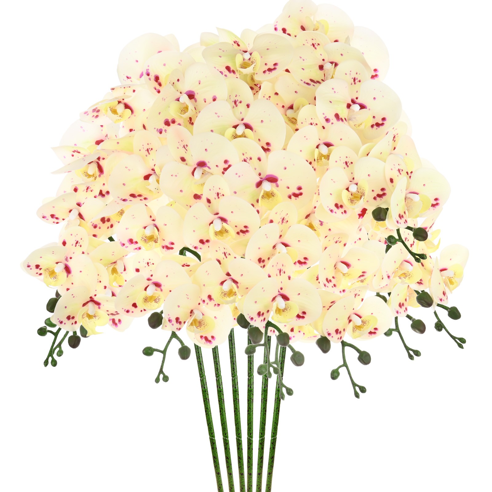 6-Pack Artificial Orchid Flowers 9 Large Petals for Home[Spotted Yellow Green]