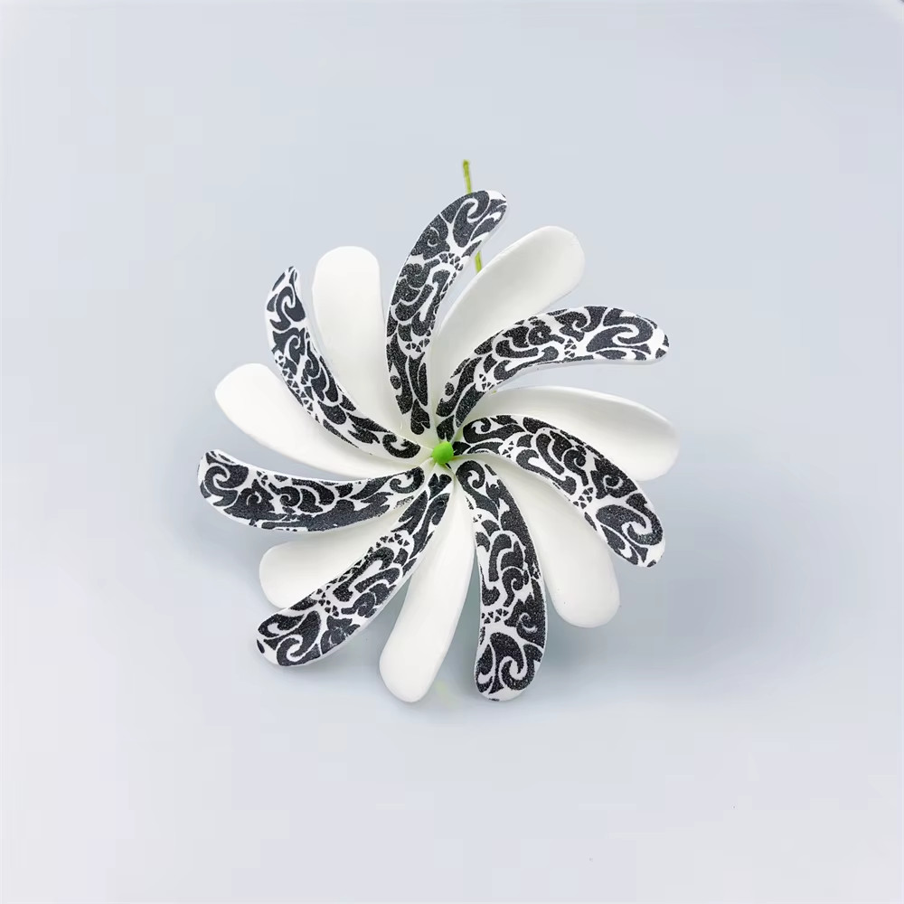 10pcs Tahitian Flowers With Green Core And Stem Hair Side Flower Hairstyle Pins