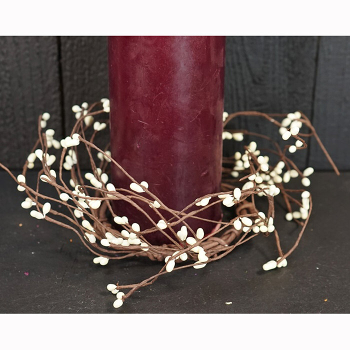 Pip Berry Candle Ring / Wreath – Ivory, Brown Stem 3.5″ Inner Diameter