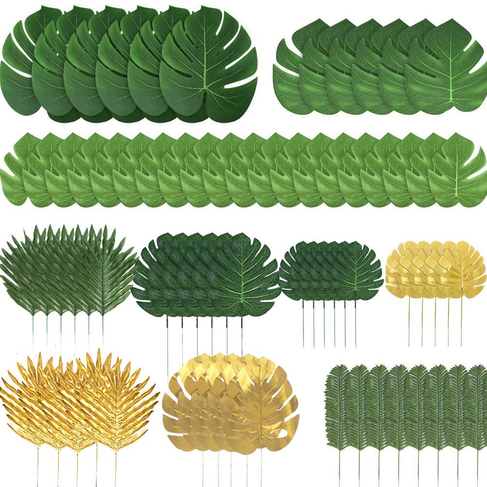 Tropical Palm Leaves, Luau Party Supplies, 72 Pcs Set, Green