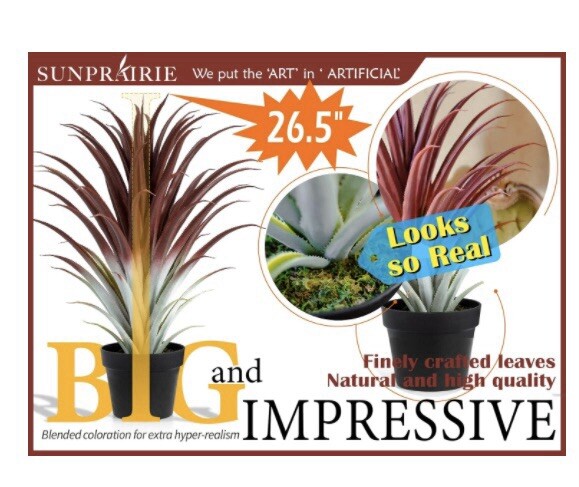 Hyper Realistic Big Red Artificial Aloe Vera Plant 26 Inches Tall. Large Faux