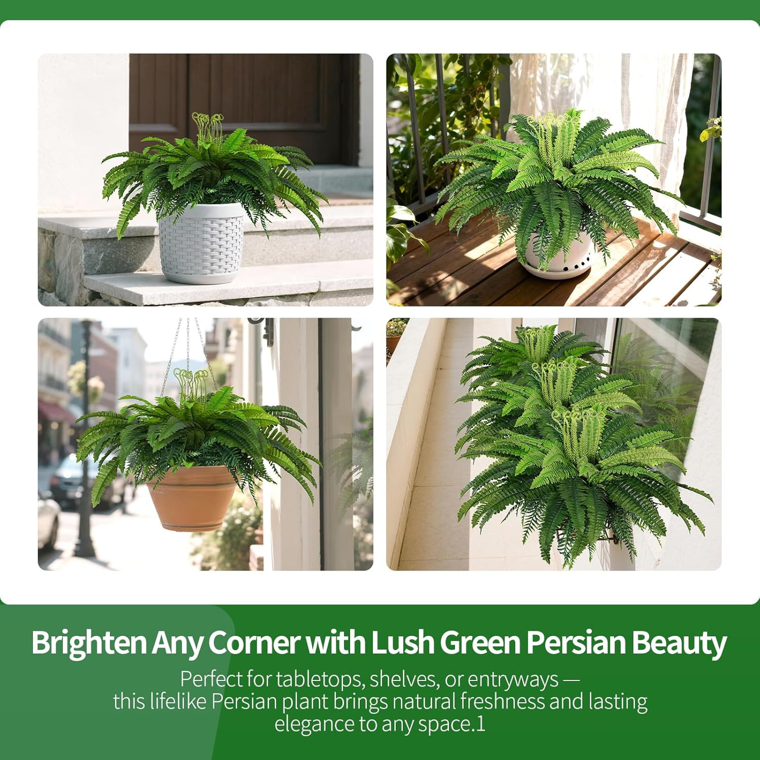 Lifelike Artificial Boston Fern Bush for Home and Office Decor (2-Pack)