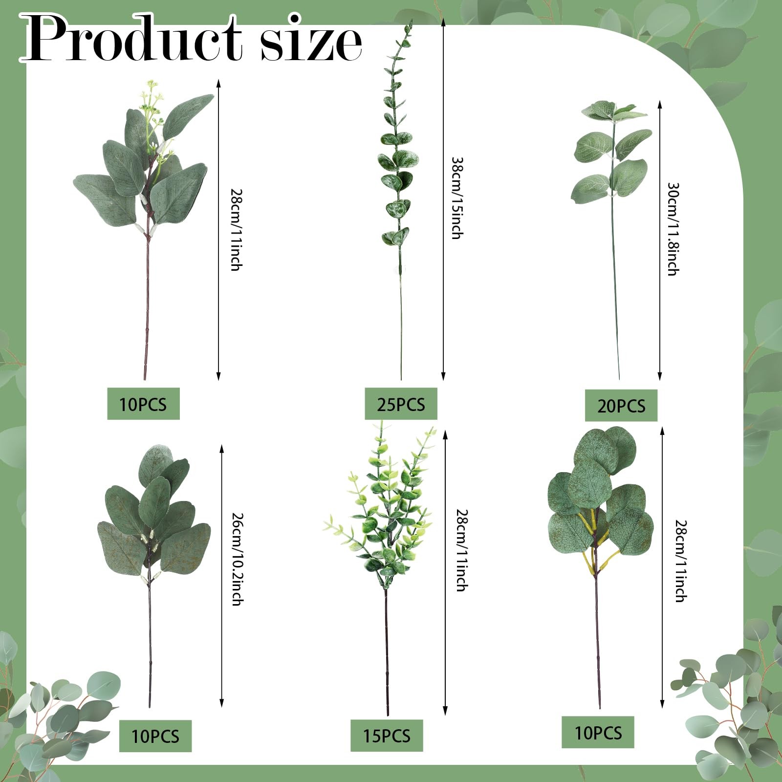 90 Pcs 6 Kinds Mixed Greenery Stem Artificial Faux Eucalyptus Leaves Silver D…