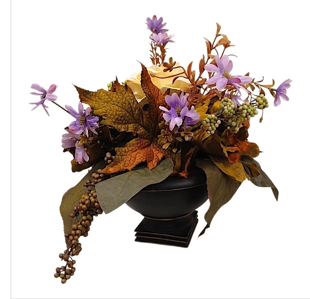 English Yellow Rose Autumn Floral Arrangement Dark Academia Bouquet Ceramic Vase
