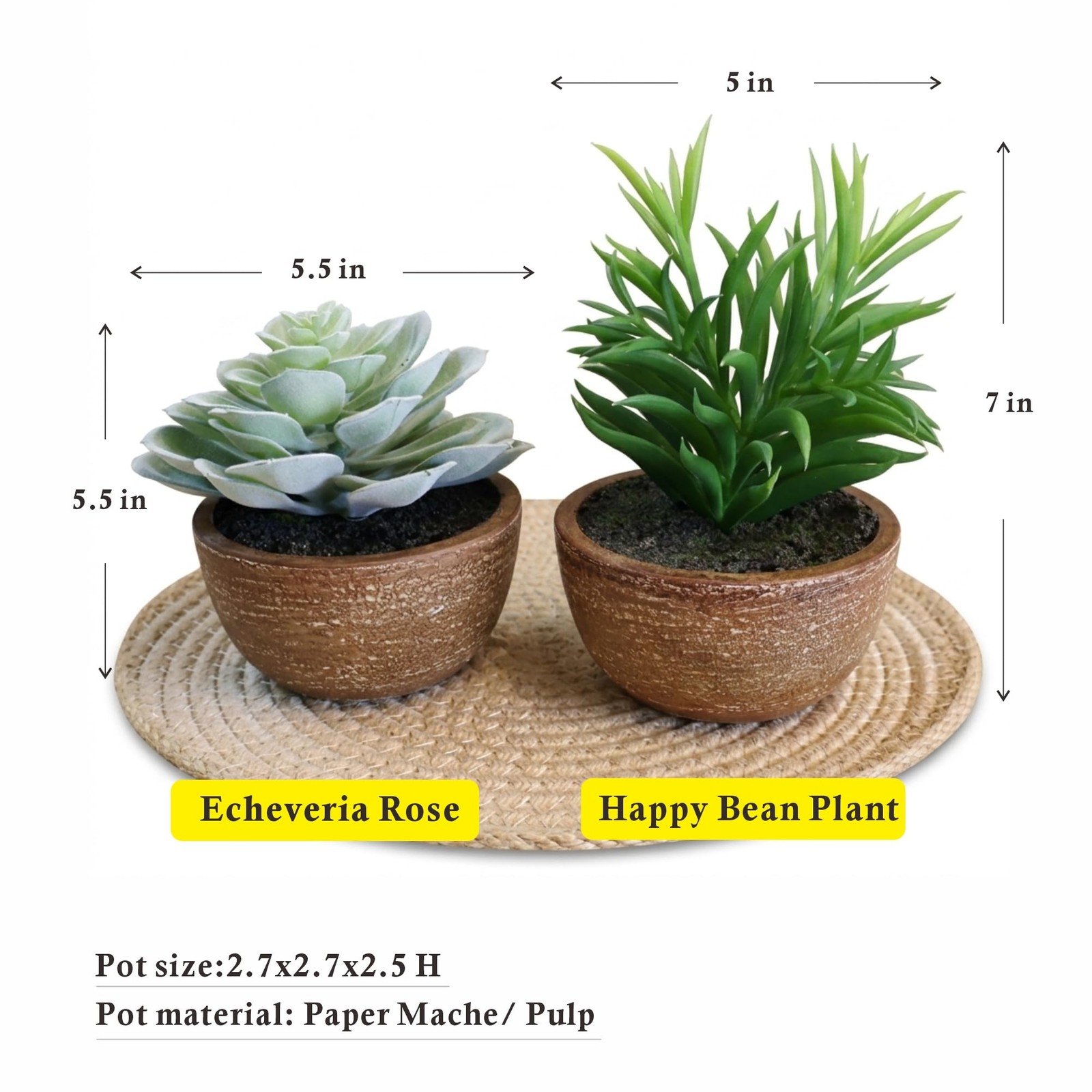 2 PCS Realistic Artificial Fake Plants Indoor With Pot Mini Succulents Desk
