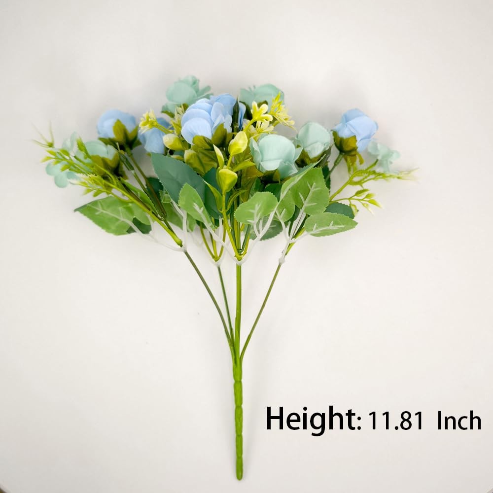 5 PCS Blue Real Touch Artificial Rose Flowers Fake Bouquet for Home Office