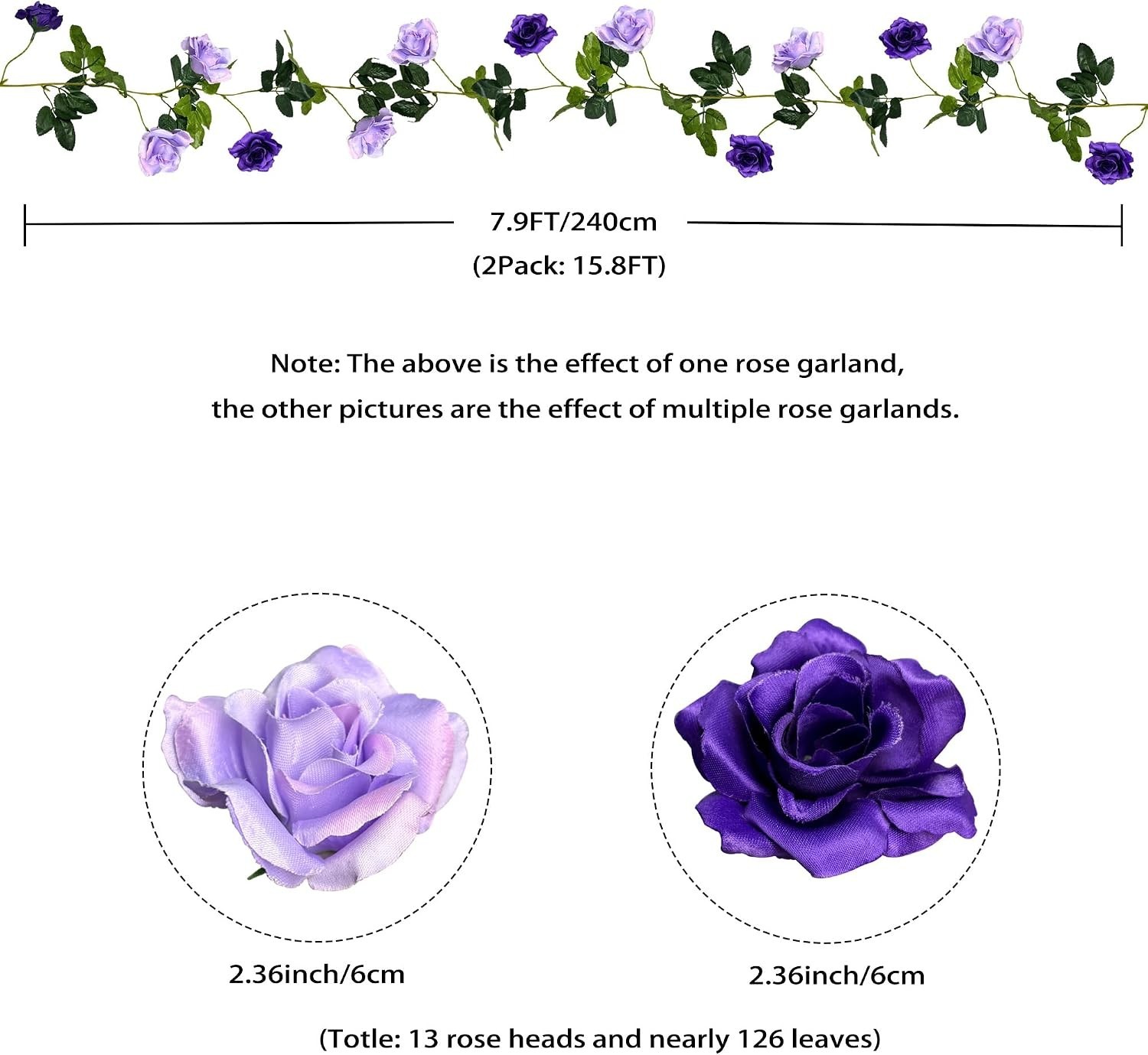 Fake Rose Garland 4 Pack, 15.8FT Artificial Flower Hanging Rose Vines Purple